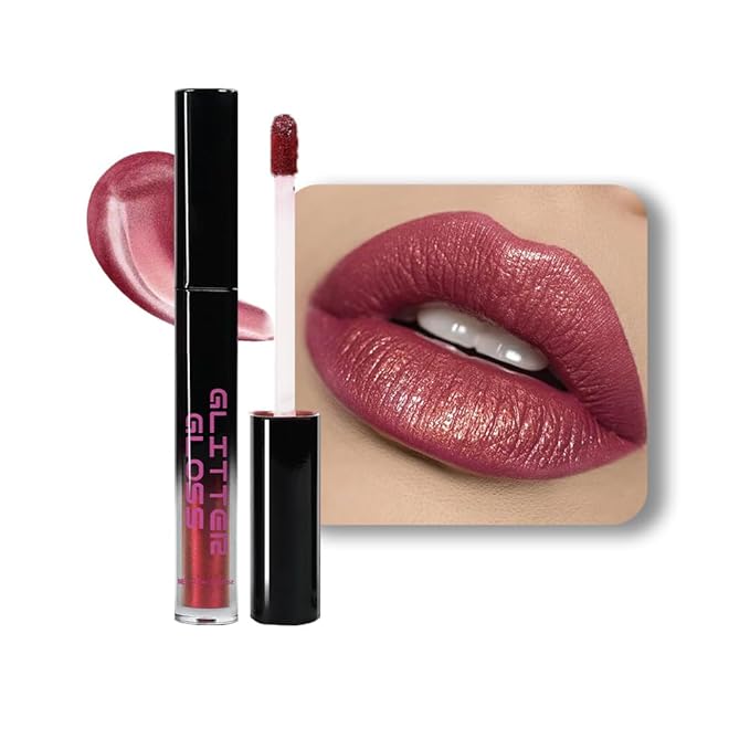Red Purple Metallic Lipstick for Women,Glitter Sparkling Liquid Lipstick,Long Lasting Waterproof Lightweight Comfortable Non-Drying Bold Dark Lip Gloss for Gothic Stage Makeup,Vegan