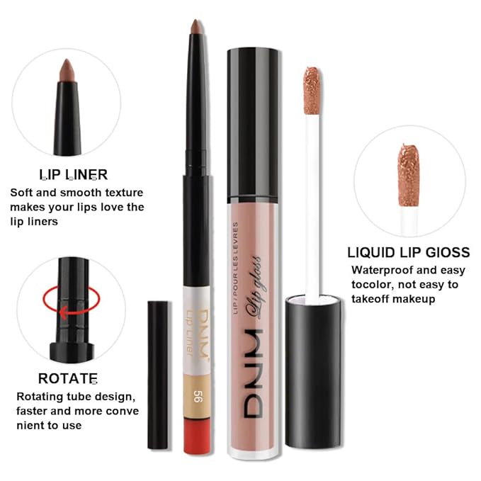 2Pcs Nude Pink Matte Lip Liner and Lipstick Makeup Set, natural nudes Lip Stain Lip Gloss Matt Liquid Lipstick 24H Long Lasting lapiz labiales mate 24 horas originales larga duracion (Nude 56#)