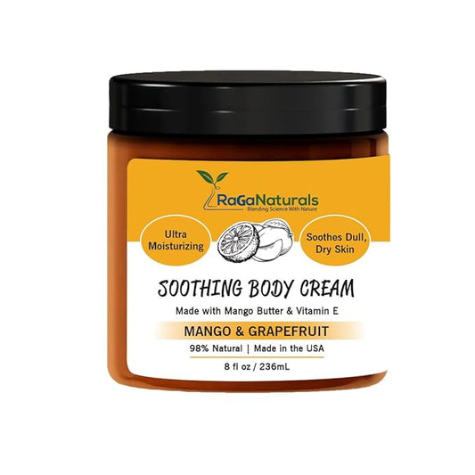 RaGaNaturals Natural Mango Butter Body Cream for Dry Skin for Women, Men - Tropical Plant-Based Hydrating Moisturizer with Avocado Oil and Vitamin E - Non-Greasy, Vegan, Cruelty-Free, Smell Good -8 Oz