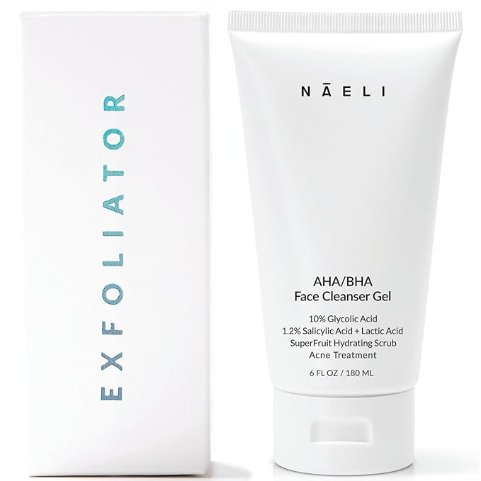 NAELI AHA/BHA Exfoliating Face Wash - 10% Glycolic Acid & Salicylic Acid Cleanser, Anti Aging Acne & Wrinkle Reducing Facial Exfoliant, Pore Minimizer & Brightening Gel, 6 oz