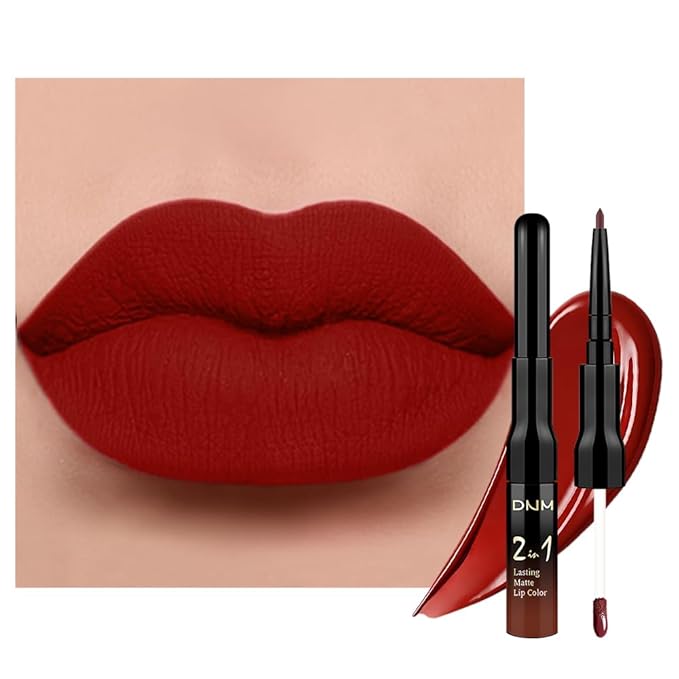 evpct 1Pcs Dark Oxblood Red Matte Lip Liner and Liquid Lipstick Stain Makeup Set for women, Red Long Lasting Smudge Proof Lipstick labiales matte mate larga duracion listip 24 hours originales,15#