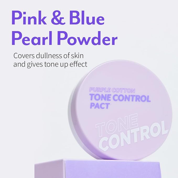 I'M MEME Compact - Purple Cotton Tone Control Pact | Korean Pressed Setting Powder With Berry Complex, Makeup Powder Foundation, Translucent Compact, Finishing Powder, Oil Free Face Powder, 0.35 Oz