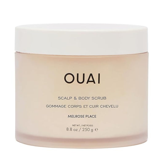 OUAI Scalp & Body Scrub, Melrose Place - Exfoliating Body Scrub with Sugar & Coconut Oil Blend for Smooth, Moisturized Skin - Gentle Scalp Exfoliator for Removing Product Build Up (8.8 Oz)