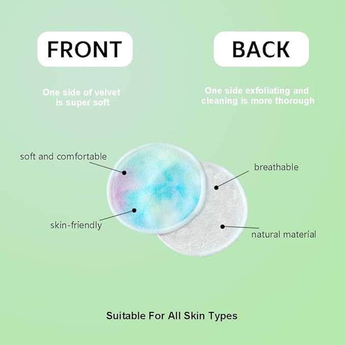 28 Pack Reusable Makeup Remover Face Pads with Laundry Bag Washable Soft and Comfortable Cleaning Face Skin,Washable Bamboo Cotton Rounds Colorful