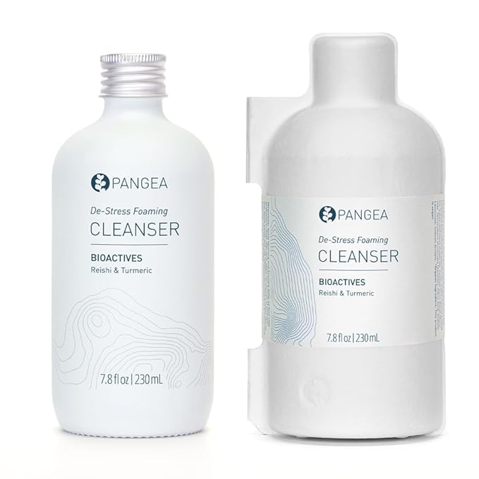 Pangea Organics Natural Reishi + Turmeric De-Stress Foaming Facial Cleanser | Vegan, Non-Toxic, Gentle & Hydrating | Sustainable Glass Bottle (7.8 fl oz | 230 ml)