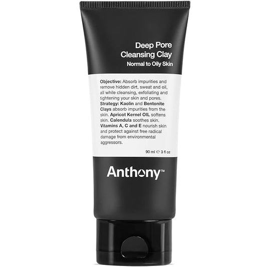 Anthony Deep Pore Cleansing Clay, 3 Fl Oz, Contains Kaolin and Bentonite Clays, Apricot Oil, Calendula, Vitamins A, C, and E, Removes Dirt, Sweat, and Oil While Deep Cleansing and Exfoliating Skin