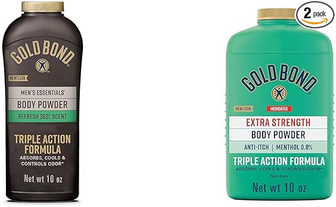 Gold Bond Men's Essentials Talc-Free Body Powder 10 oz Refresh 360 Scent & Medicated Talc-Free Extra Strength Body Powder 10 oz Cooling Itch Relief