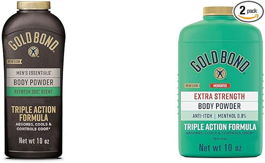 Gold Bond Men's Essentials Talc-Free Body Powder 10 oz Refresh 360 Scent & Medicated Talc-Free Extra Strength Body Powder 10 oz Cooling Itch Relief