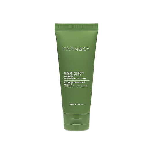 Farmacy Foaming Face Wash for Oily Skin - Whipped Greens Oil-Free Gentle Facial Cleanser & Exfoliator - Infused with Green Clay to Remove Impurities, Control Oil & Maintain Skin Hydration (50ml)