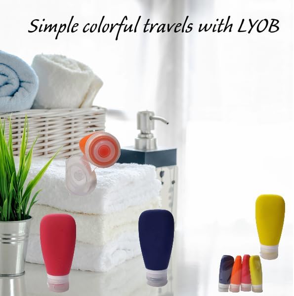 Travel Bottles for Toiletries, TSA Approved 3oz Leak Proof Silicone Soft Refillable Squeeze Travel Size Containers BPA Free for Cleansers, Lotions, Shampoo, Conditioner (red,yellow,blue,orange)