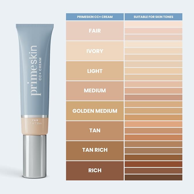 Prime Prometics PrimeSkin CC+ Cream for Mature Women – Lightweight Liquid-to-Powder Foundation – Blurs Pores & Covers Age Spots – Crease-Free, Hydrating & Soft-Matte Finish for Sensitive Skin (Fair)