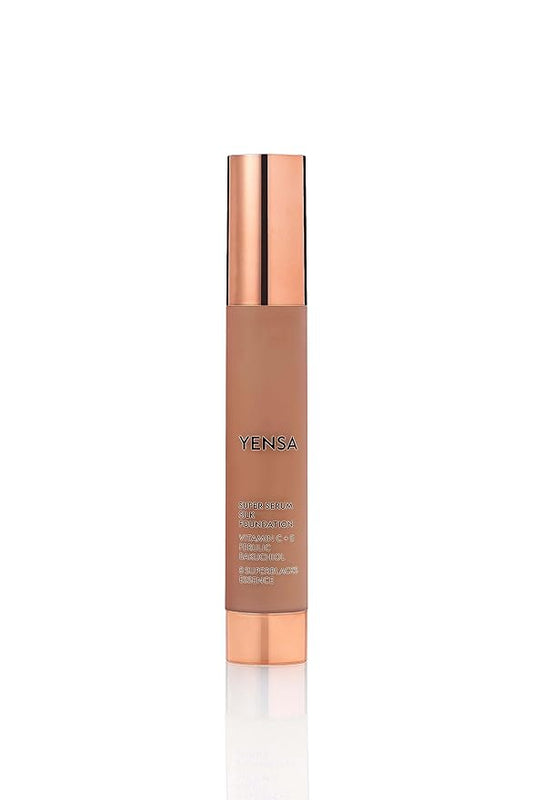 YENSA Serum Foundation Makeup - Super Silk Full Coverage Foundation Enriched with Peptides, Vitamin C & Ferulic Acid to Help Reduce Fine Lines, Wrinkles & Dark Circles - Deep 2 (1 oz)