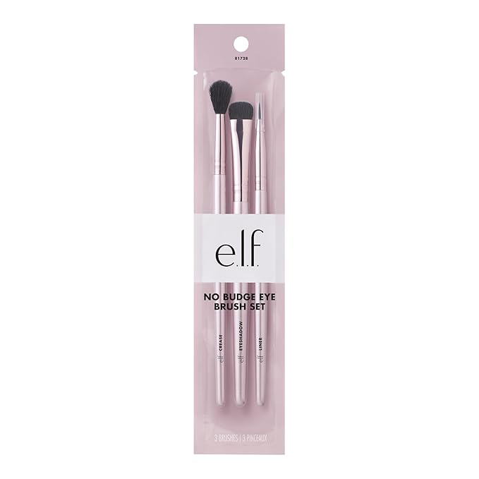 e.l.f. No Budge Brush Trio, 3-Piece Eyeshadow Brush Set For Applying & Blending Color, Use With The No Budge Cream Eyeshadows, Vegan & Cruelty-Free