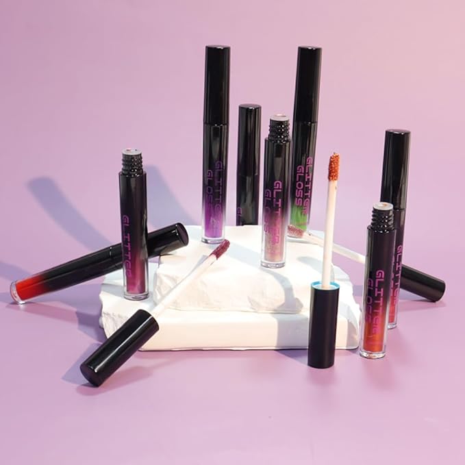 Red Purple Metallic Lipstick for Women,Glitter Sparkling Liquid Lipstick,Long Lasting Waterproof Lightweight Comfortable Non-Drying Bold Dark Lip Gloss for Gothic Stage Makeup,Vegan