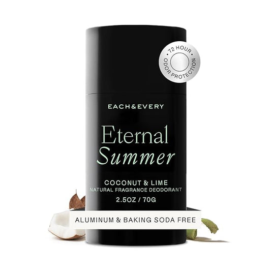 Each & Every Aluminum Free Deodorant for Men & Women - All Natural Deodorant for Sensitive Skin, EWG Verified - Clean, Baking Soda-Free, Plant-Based Fragrance, Coconut & Lime, 2.5oz