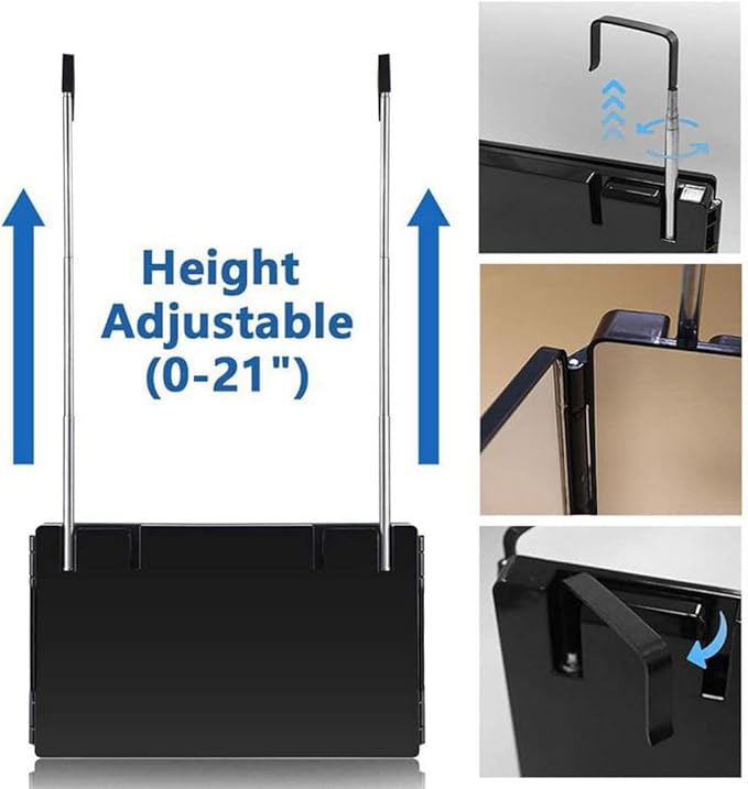 HIEEY 3 Way Mirror for Hair Cutting,360 Trifold Mirror with Height Adjustable Telescoping Hooks,and 5X Magnification,for Makeup, Hair Styling