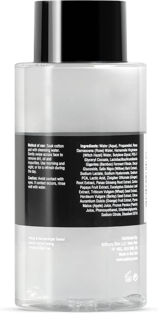 Anthony Witch Hazel Toner for Face, Kind Cleansing Water with Rose Water to Tone and Soothe, Sodium PCA to Hydrate Skin, Micelles to Remove Excess Oil and Impurities, Refreshes and Purifies, 6.7 Fl Oz