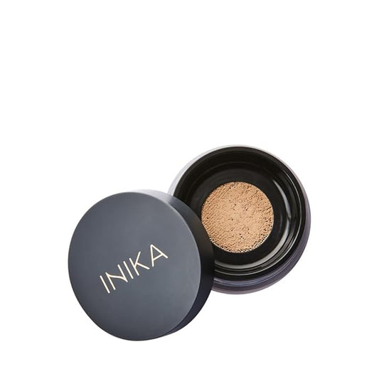 INIKA Organic Mineral Powder Foundation with SPF 25 - Vegan Makeup, Natural Looking, Buildable Coverage, Flawless Radiance & Glow, Blemish Coverage, Cruelty Free, Sustainable Packaging, Patience, 8g
