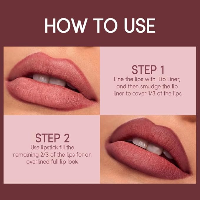 USHAS 2 in 1 Waterproof Lipstick Combo Set - Long Lasting Matte Lipstick Pen with Lip Liner - Makeup Kit (G5, Pack of 1)