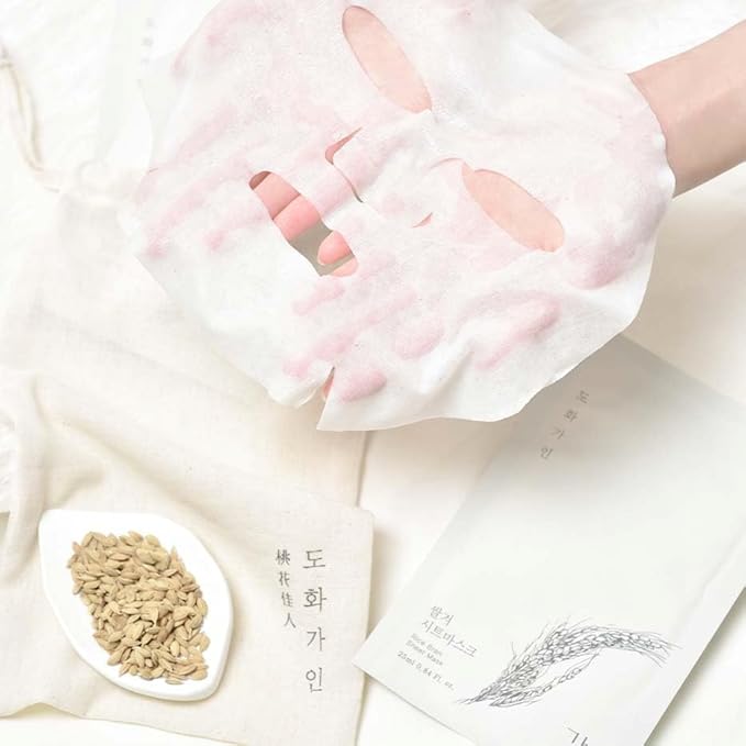 Rice Bran Sheet Mask | Nutrient Enriched Cotton Sheet Mask | Soothing & Nourishing | Made with Domestically Sourced Korean Rice | 10 Count