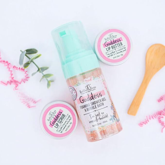 Bella & Bear Goddess MIdi Bath & Body Gift Set with Foaming Shower Gel & Bubble Bath, Body Scrub & Lip Scrub and Lip Butter - Gift - Women