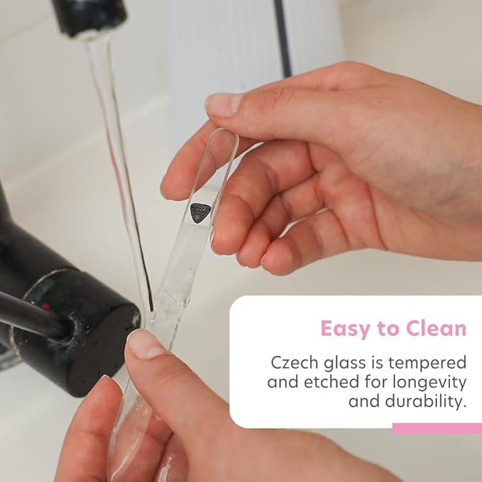 Bona Fide Beauty Nail Kit: Handmade from Czech Glass, Perfect Gift for Teenage Girl, 4PC Gift Set in Clear Color - Foot File, Traveil Nail File, Glass File, 1 Cuticle Pusher