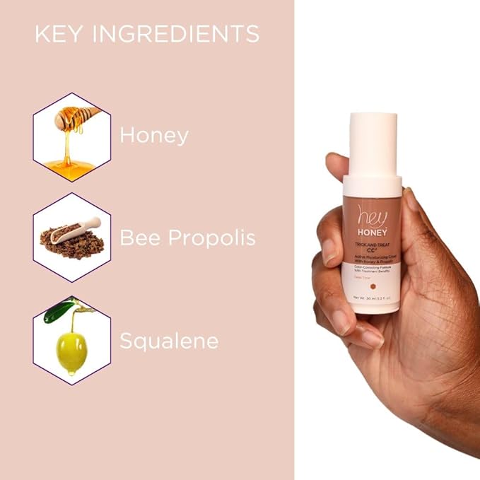 Hey Honey Trick and Treat CC² Cream SPF 46 | Active Moisturizing Color Correcting Cream with Honey & Propolis | Best Cover For Rosacea, Skin Redness & Mature Skin | Cruelty-Free | 1 oz (Deep Tan)