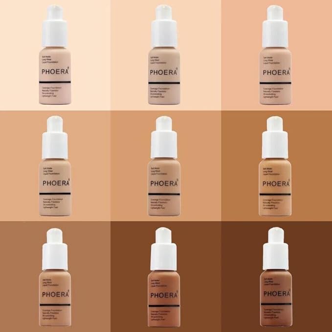 Phoera® Full Coverage Foundation Soft Matte Oil Control Concealer 30ml Flawless Cream Smooth Long Lasting (104 BUFF BEIGE)