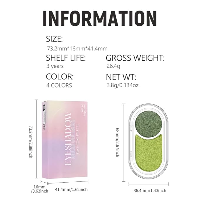 Light Green Shimmer Eyeshadow Green Double Colors Palette, High Pigment Eye Shadow Powder, Blendable Smooth and Texture Waterproof, Smudge-proof, Durable and Long-lasting Makeup Palette 02#