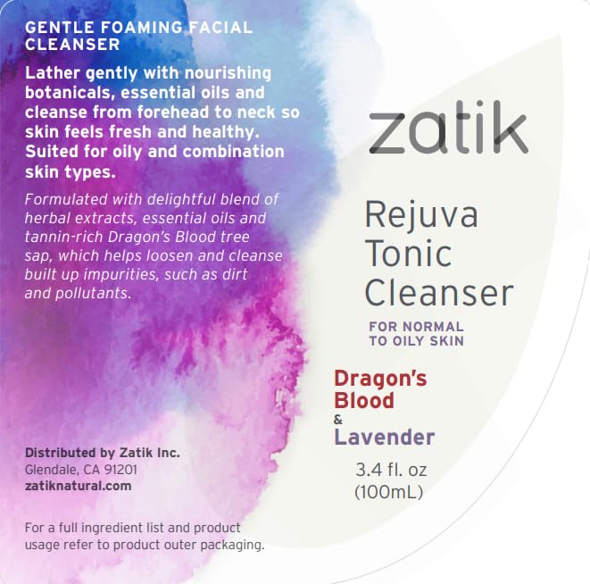 Zatik Naturals - Rejuva Tonic Cleanser with Dragon’s Blood and Lavender, Vegan, Non GMO, Free of Gluten, Soy and Alcohol, pH Balanced, Biodegradable, 3.4 fl oz,100ml