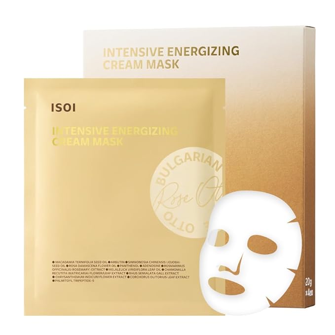 ISOI Intensive Energizing Cream Premium Sheet Mask for Skin Elasticity & Firmness, Infused with High-Moisturizing & Nourishing Firming Cream, Korean Face Mask (4EA)