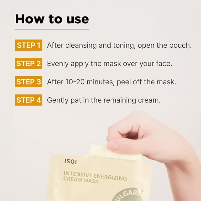 ISOI Intensive Energizing Cream Premium Sheet Mask for Skin Elasticity & Firmness, Infused with High-Moisturizing & Nourishing Firming Cream, Korean Face Mask (4EA)