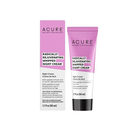 Acure Radically Rejuvenating Whipped Night Cream - Anti Aging Peptide Night Face Cream for Women & Men, Hydrating & Renewing Moisturizer for Fine Lines and Dark Spots with Vitamin C - 1.7 fl oz