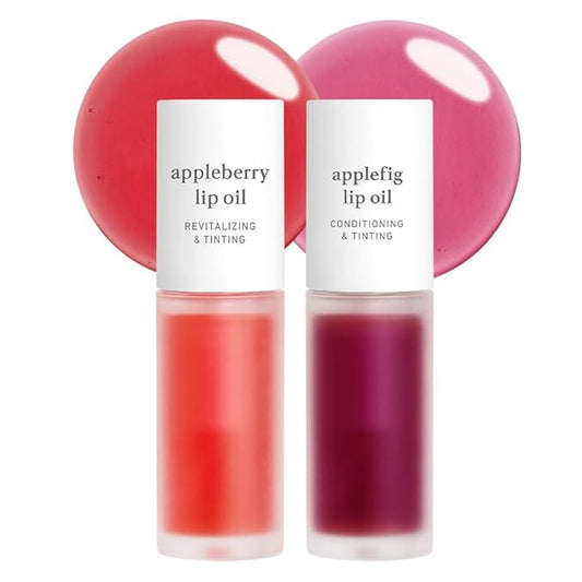 NOONI Korean Lip Oil Set - Appleberry & Applefig | Long-Lasting, Moisturizing, Plumping, Revitalizing for Dry Lips, Waterproof, No Peel Off, 0.12 FL Oz x 2ea