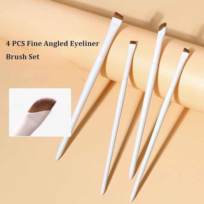 4 PCS Fine Angled Eyeliner Brush Set,Ultra Thin Liner Brush,Angled Flat Gel Eye Liner Makeup Brushes,Fine Point Eyeliner Brushes for Women Girls