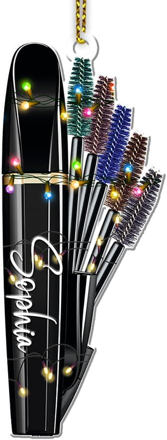Personalized Name Mascara Christmas Shape Acrylic Flat Ornament, Makeup Mascara Ornament, Girl Makeup Artist Christmas Ornament Makeup Stylist Ornament 105