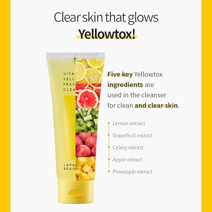 lapalette Vita Yellow Fresh Cleanser | Gentle Make-up Remover | 1-step Cleanser | 88% Moisturizing Essence | Natural Vitamin | Korean Skincare 3.38fl.oz