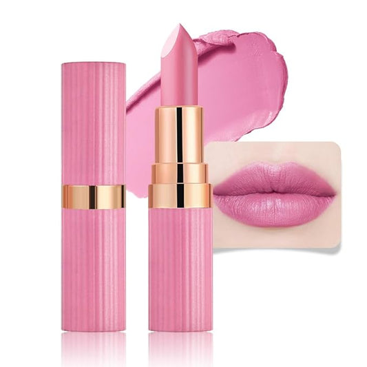 Pink Nude Lip Stick,Matte Cream Lipstick Set for Women,Long Lasting Waterproof Smudge Proof Velvet lipsticks Crayon,Lip Makeup Kit Travel Size,Vegan & Cruelty-free (Pack of 1)