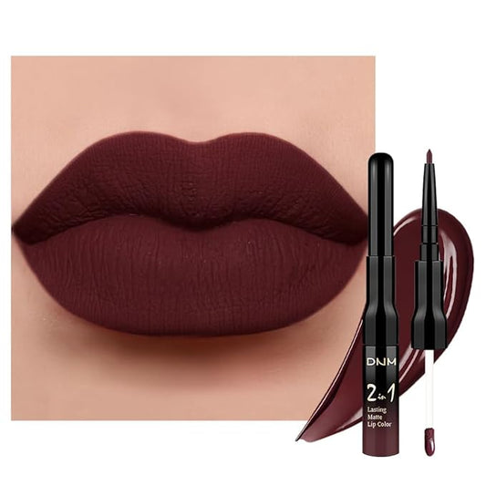 1Pcs 2 in 1 Deep Red Matte Lip Liner and Liquid Lipstick Stain Makeup Set for women, Red Long Lasting Smudge Proof Lip Tint Matte Finish Lip Gloss for All-Day Color Hold Easy to Use 17#