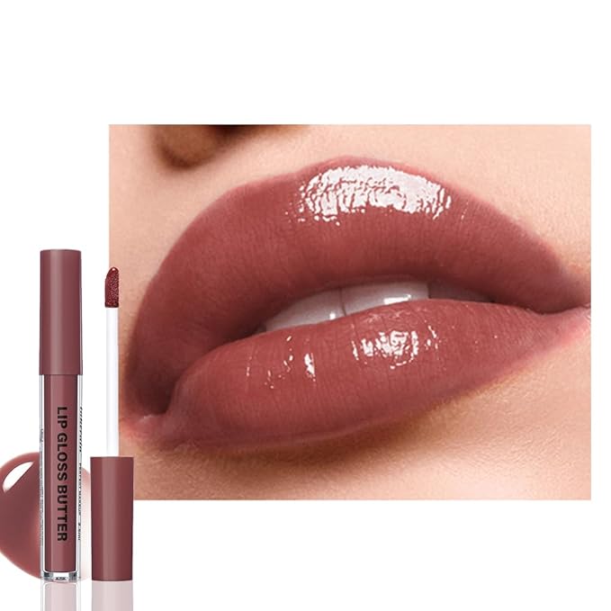 Brown Nourishing Lip Plumper Gloss, Wine Red Moisturizing High Shine Nude Lip Glow Oil, Long Wear Hydration Mini Liquid Lipstick Makeup, Fresh Lightweight Glossy Plumping Lip Gloss for Women (01#)