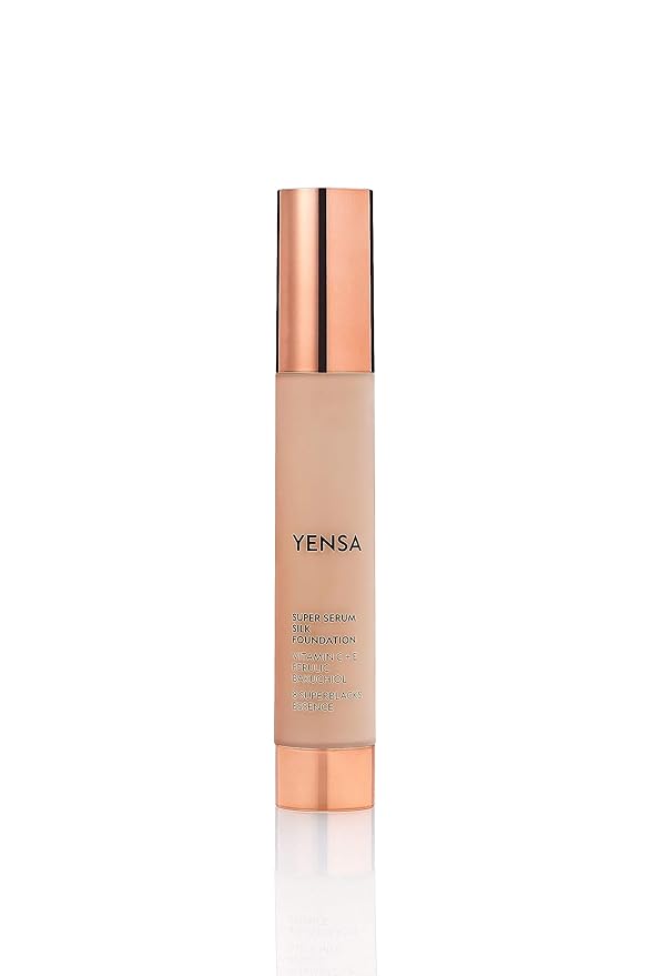 YENSA Serum Foundation Makeup - Super Silk Full Coverage Foundation Enriched with Peptides, Vitamin C & Ferulic Acid to Help Reduce Fine Lines, Wrinkles & Dark Circles - Tan 1 (1 oz)
