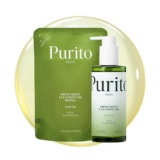 PURITO From Green Cleansing Oil Set(Original+Refill), Fragrance-Free, Gentle Vegan Oil Cleanser for Face & Eyes, for Sunscreen & Waterproof Makeup, Cruelty-Free Korean Skin Care 13.52 fl.oz / 400ml
