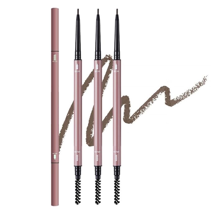 3 Pcs Dark Brown Eyebrow Pencils for Women,with Spoolie Brush,Eyebrow Pencil Soft Textured,Waterproof Sweat-proof for Fills in Sparse Areas and Gaps Create a Natural Eye Brow,Vegan & Cruelty-Free