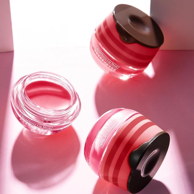 2 Pcs Lip Balm Honey Pot, Honey & Strawberry Moisturizing Lip Mask Reduces Lip Lines, Prevention Dry and Cracked Lip Scrubs Exfoliator. (Honey & Strawberry)