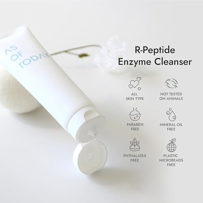 AS OF TODAY R-Peptide Enzyme Cleanser | Gentle Daily Face Wash with Peptides & Plant Enzymes | Hydrating Brightening Non-Foaming Cleanser for Sensitive & Dry Skin | Clean Beauty 3.3 fl oz