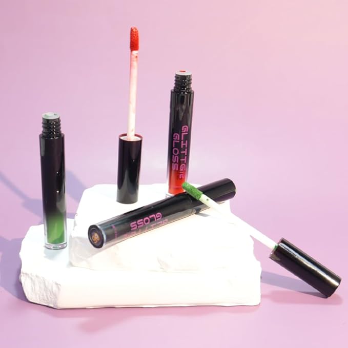 Gray Black Green Red Metallic Lipstick for Women,Glitter Sparkling Liquid Lipstick,Long Lasting Waterproof Lightweight Non-Drying Bold Dark Lip Gloss for Gothic Stage Makeup,Vegan