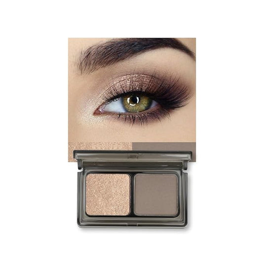 Golden Champagne Shimmer Eyeshadow Matte Brown Double Colors Palette,High Pigment Eye Shadow Powder,Blendable Smooth and Texture Waterproof Smudge-proof Durable Long-lasting Makeup Palette 02#
