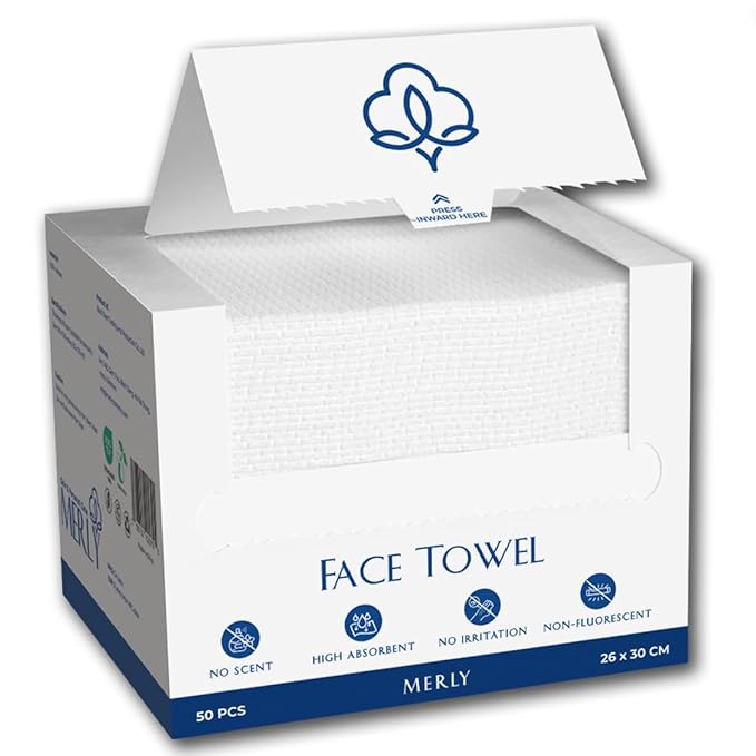 Merly™ Disposable Face Towels, Facial Wipes Towelettes Disposable, Towels Cloth For Cleaning Face, 10"x12", 50 Counts, 1 pack, Ultra-Soft, Super Absorbent, Biodegradable