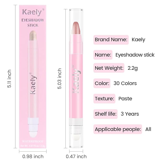 evpct 1Pcs Rose Shimmer Cream Eye Shadow Brightener Sticks for Eyes Waterproof Pigmented, Double Ended Cream Eyeshadow Stick Pencil Pen with Applicator, Eye Shadow Palette Highlighter Makeup 27
