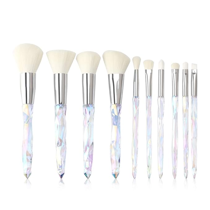 Makeup Brushes Crystal Handle Set, Tenmon 10 PCS Crystal Transparent Handle Kabuki Powder Foundation Brush Concealer Eye Shadow Eyeliner Eyebrow Brush (White)